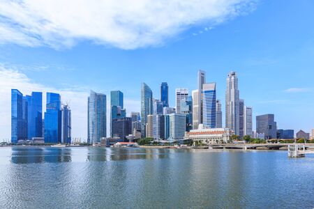 Marina Bay and Financial district with skyscrapers office business building, Singaporeの写真素材