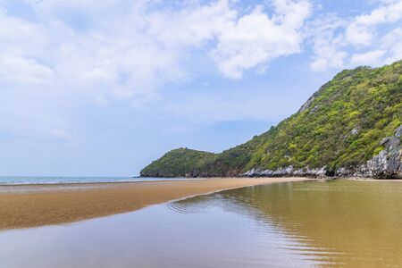 Paknampran Beach and Khao Kalok mountain at Thao Ko Sa Forest Park, near Hua Hin, Thailandの写真素材