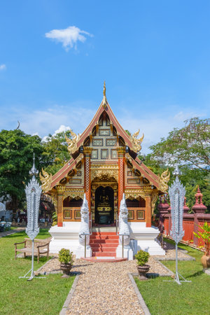 Chaing Mai, Thailand - November 18, 2018: Lanna style chapel in Wat Ban Pong Temple in Hang Dong districtのeditorial素材