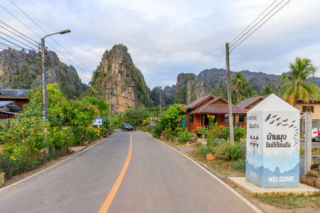 Phitsanulok, Thailand - December 30, 2018: Beautiful limestome mountain range at Ban Mung Village, Noen Maprang District.のeditorial素材