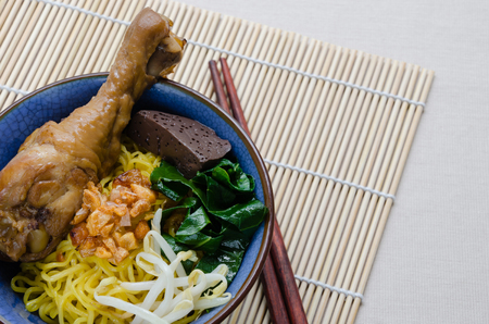 Egg Noodle with Stewed Chicken Drumstick.の写真素材