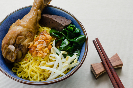 Egg Noodle with Stewed Chicken Drumstick.の写真素材