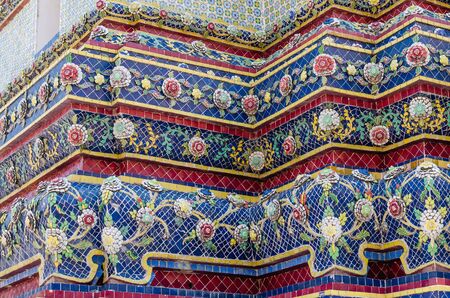Thai Ornamental Pattern in Traditional Style is Decorated with Colorful Ceramic at Stupa of Wat Pho...