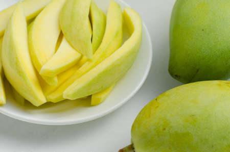 Sliced Mango in the White Plate.の写真素材