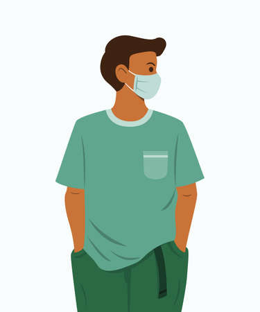 Man Wear a Medical Mask to Health Protection.のイラスト素材