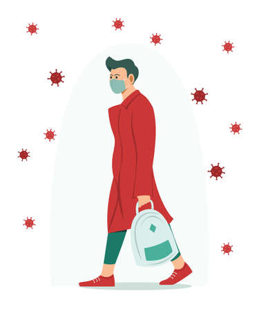 Man wear a medical mask to protect health from the virus around himのイラスト素材