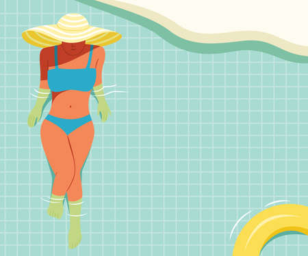 Woman Enjoy Sunbathing in the Swimming Pool for Summer Lifestyle.のイラスト素材