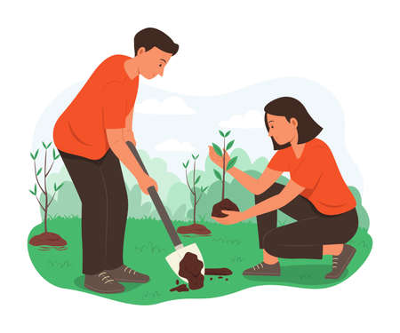 Volunteers Planting the Tree.のイラスト素材