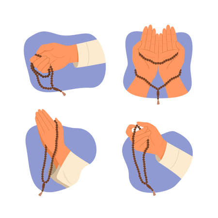 Hands Holding the Muslim Rosary Beads or Tasbih.のイラスト素材