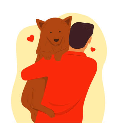 Man Hugging a Dog with Love.のイラスト素材
