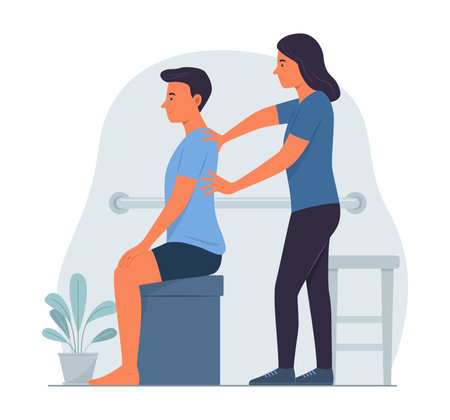Physiotherapist Doctor Rehabilitates Male Patientのイラスト素材