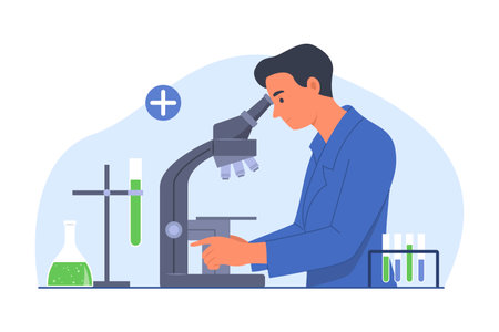 Male Scientist Using Microscope for Experiment in Laboratoryのイラスト素材