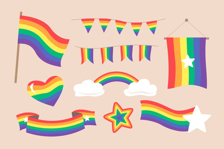 Set of LGBT Rainbow Flag Elements for Gay Pride Conceptのイラスト素材