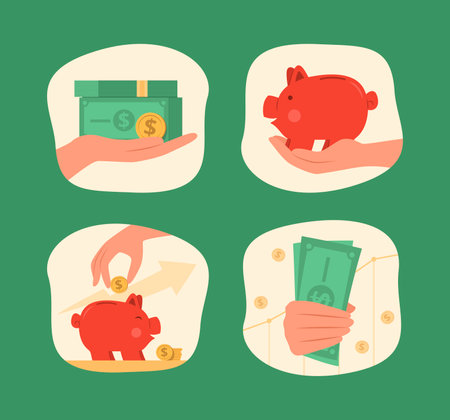 Money Saving with Piggy Bank Concept Illustration Setのイラスト素材