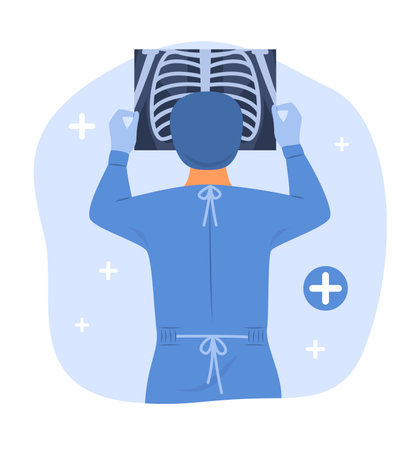 Doctor Looking the X-ray Film for Health Concept Illustrationのイラスト素材