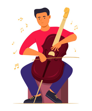 Musician Man Play Double Bass for Classical Music Concept Illustrationのイラスト素材