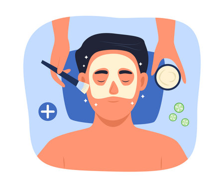 Man Doing Facial Mask Treatment with Cream for Skincare Concept Illustrationのイラスト素材