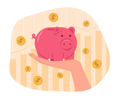 Piggy Bank in Hand for Saving Money Financial Concept Illustrationのイラスト素材