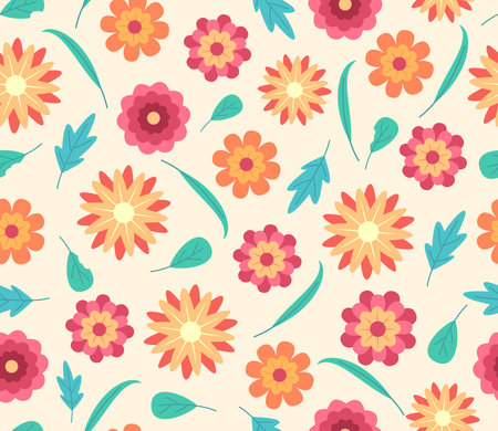 Seamless Pattern of Colorful Flowers Blooming for Floral Concept Backgroundのイラスト素材