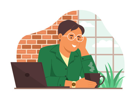 Freelance Man Working at Homeのイラスト素材