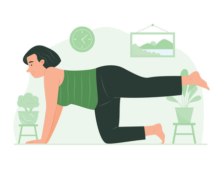 Senior Woman Doing Yoga Exercise at Homeのイラスト素材