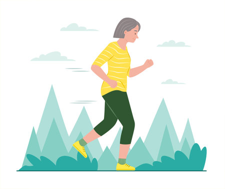 Elderly Woman Exercise by Jogging in Public Parkのイラスト素材