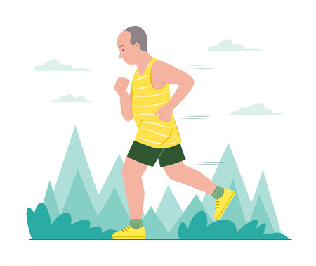Elderly Man Exercise by Jogging in Public Parkのイラスト素材