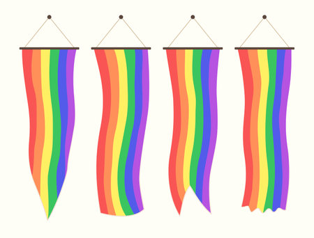Set of Vertical Rainbow Pennant Flags for LGBT Gay Pride Concept Elementのイラスト素材