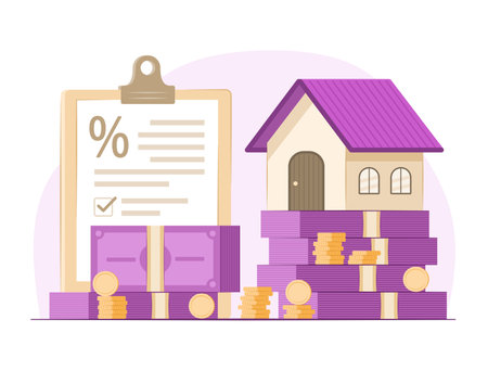 Stack of Cash Money and Loan Agreement Document for Mortgage Loan Concept Illustrationのイラスト素材
