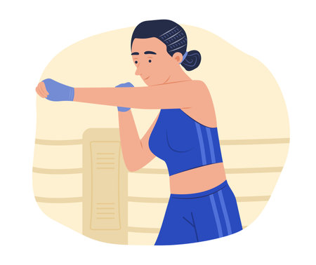Young Sportswoman Boxer Practice Kickboxing for Martial Arts Sport Concept Illustrationのイラスト素材