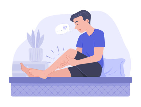 Man Suffering from Leg Cramp for Physical Symptom and Healthcare Concept Illustrationのイラスト素材