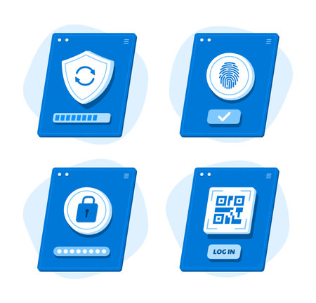 Set of Online Security on Mobile Application Interface for Cyber Security Concept Illustrationのイラスト素材