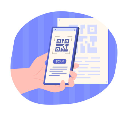 Hands Holding Smartphone to Scan QR Code for Online Payment Concept Illustrationのイラスト素材