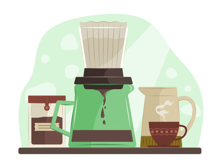 Homemade Coffee Brewing for Coffee Drinks Concept Illustrationのイラスト素材