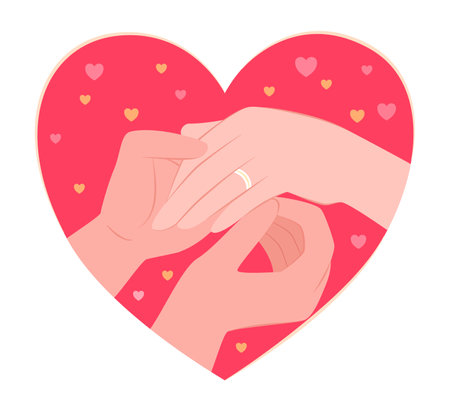 Couple of Human Hands Wear a Engagement Ring for Love, Marriage and Valentine's Day Concept Illustrationのイラスト素材