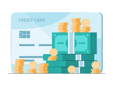 Stack of Cash Money and Coins with Credit Card for Financial, Payment and Banking Concept Illustrationのイラスト素材