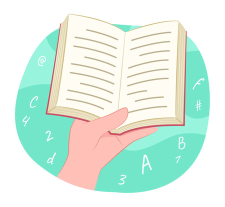 Human Hand Holding Book for Reading and Education Concept Illustration Clip Artのイラスト素材