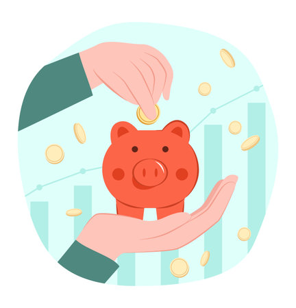 Human Hands Holding Piggy Bank for Saving Money Coin for Wealth, Savings and Financial Concept Illustrationのイラスト素材