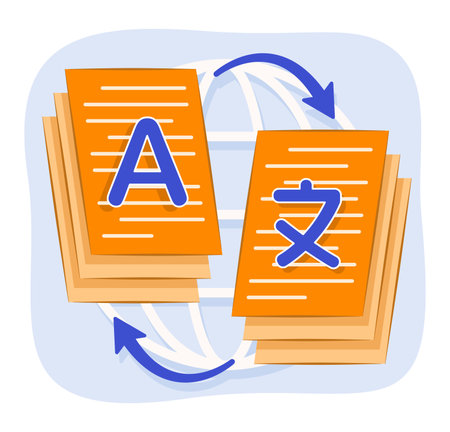 Document Symbols with Language Alphabets and Switching Arrows for Online Multilingual Translation Service Concept Illustration Clip Artのイラスト素材