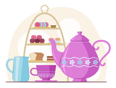 Traditional English Afternoon Tea Set for Tea Break Drinking Concept Illustrationのイラスト素材