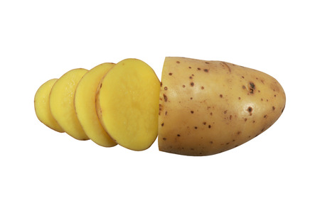 Raw potato are cut for cooking delicious food, Isolated on white backgroundの写真素材