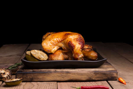 Roast chicken as the chef has meticulously made With tomato sauce rosemary lemon garlic chili salt...