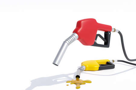 3D illustration of injector, gas, gasoline, and diesel on white background. Petroleum fuel pump design, abstract, concept, graphics, pump head, oil dropの写真素材