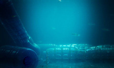 Environmental pollution of garbage in the oceans, seas, beaches, and rivers, plastics, bottles, masks, and filth harm fish and water animals.の写真素材