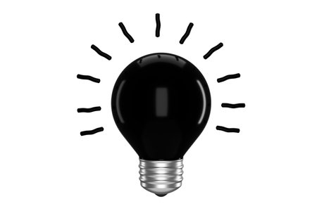 3d illustration black neon light bulb technology concept innovation modern and business industry isolated on white background - clipping pathの写真素材