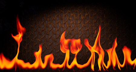 fuel flame png heat and danger of burning bbq explosion yellow-red flame isolated on rusty black...
