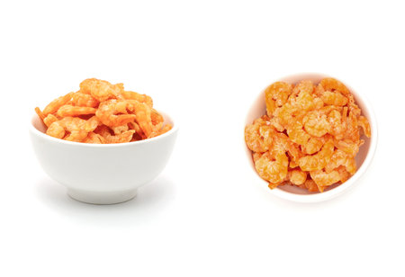 natural seafood dried shrimp Traditional orange red color isolated on white background.の写真素材