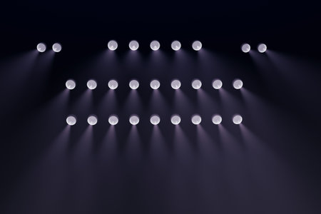 Scene Stage lighting with spotlights neon color reflection and smoke celebration concert entertainment dark background 3d illustration render renderingの写真素材