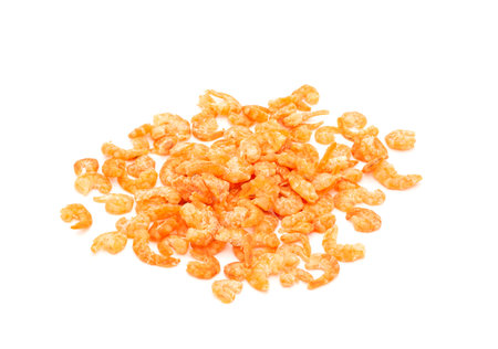 natural seafood dried shrimp Traditional orange red color isolated on white background.の写真素材