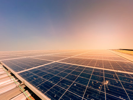 Solar panels installed on the roof generate energy from the sun. Sunlight is clean energy. and...